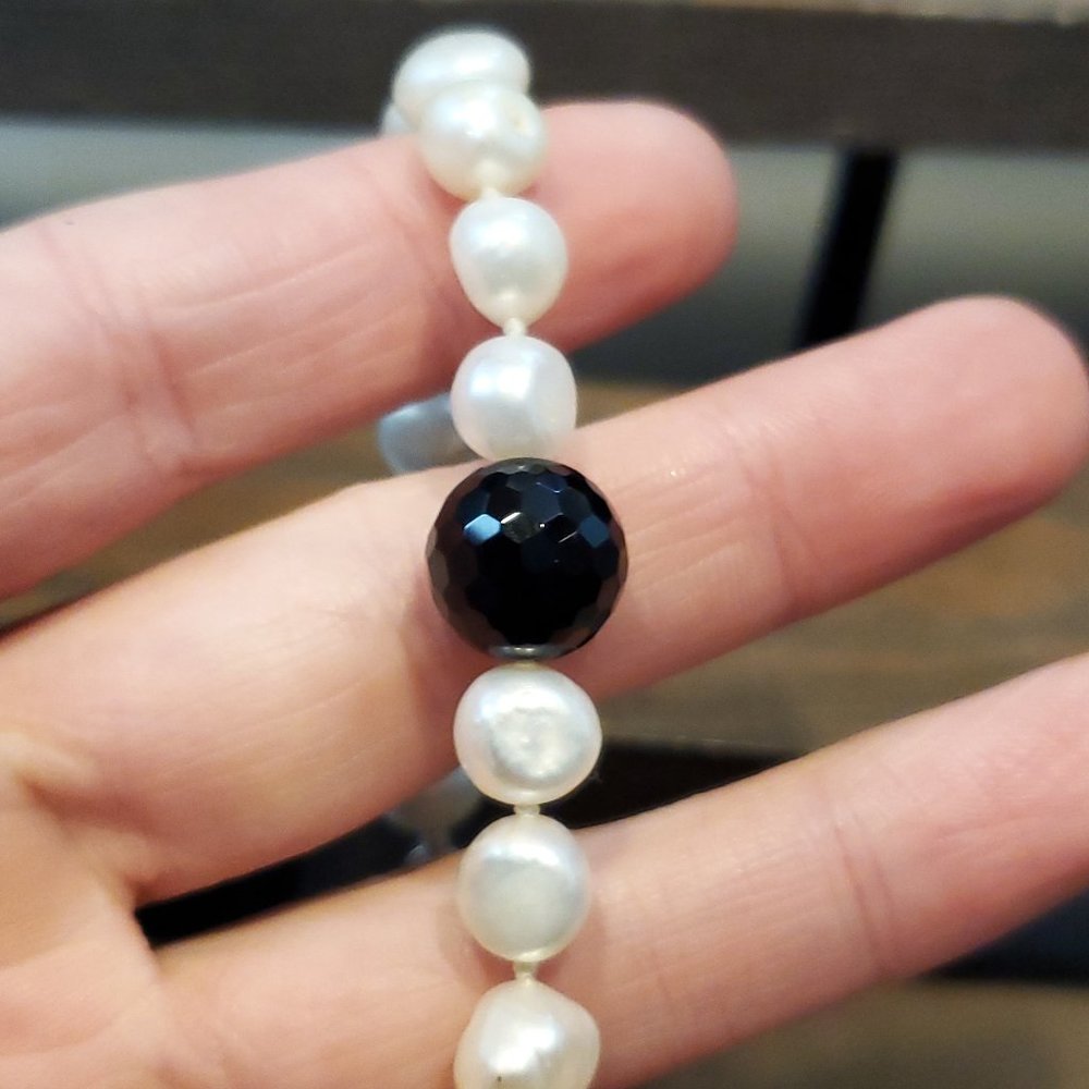 9 Inch 925 Sterling Silver Faceted Stone And Real Pearl Ankle Bracelet
